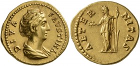 Diva Faustina Senior, died 140/1. Aureus (Gold, 21 mm, 7.40 g, 6 h), Rome, after 140/1. DIVA FAVSTINA Draped bust of Diva Faustina to right. Rev. AETE...