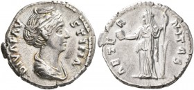 Diva Faustina Senior, died 140/1. Denarius (Silver, 19 mm, 3.14 g, 5 h), Rome, after 140/1. DIVA FAVSTINA Draped bust of Diva Faustina to right. Rev. ...