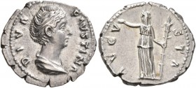 Diva Faustina Senior, died 140/1. Denarius (Silver, 19 mm, 3.47 g, 6 h), Rome, after 140/1. DIVA FAVSTINA Draped bust of Diva Faustina to right. Rev. ...