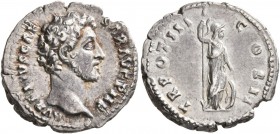 Marcus Aurelius, as Caesar, 139-161. Denarius (Silver, 19 mm, 3.22 g, 6 h), Rome, struck under Antoninus Pius, 147-148. AVRELIVS CAESAR AVG PII F Bare...
