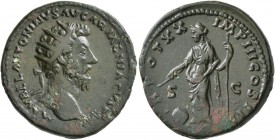 Marcus Aurelius, 161-180. Dupondius (Orichalcum, 27 mm, 11.88 g, 12 h), Rome, 165-166. M AVREL ANTONINVS AVG ARMENIACVS P M Radiate head of Marcus Aur...