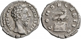 Divus Marcus Aurelius, died 180. Denarius (Silver, 20 mm, 2.54 g, 12 h), Rome, 180. DIVVS M ANTONINVS PIVS Bare head of Divus Marcus Aurelius to right...