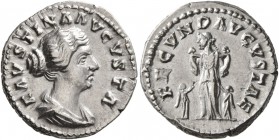 Faustina Junior, Augusta, 147-175. Denarius (Silver, 18 mm, 3.42 g, 5 h), Rome, 161-164. FAVSTINA AVGVSTA Draped bust of Faustina Junior to right. Rev...