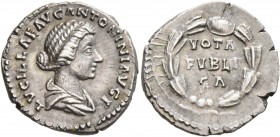 Lucilla, Augusta, 164-182. Denarius (Silver, 18 mm, 3.36 g, 6 h), Rome, 161-162. LVCILLAE AVG ANTONINI AVG F Draped bust of Lucilla to right. Rev. VOT...