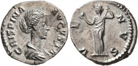 Crispina, Augusta, 178-182. Denarius (Silver, 18 mm, 3.39 g, 12 h), Rome. CRISPINA AVGVSTA Draped bust of Crispina to right. Rev. VENVS Venus standing...