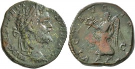 Septimius Severus, 193-211. Sestertius (Orichalcum, 28 mm, 18.89 g, 5 h), Rome, 193. IMP CAES L SEPT SEV PERT AVG Laureate head of Septimius Severus t...