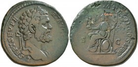 Septimius Severus, 193-211. Sestertius (Orichalcum, 32 mm, 24.90 g, 12 h), Rome, 195-196. L SEPT SEV PERT AVG IMP VII Laureate head of Septimius Sever...