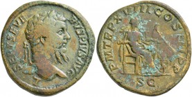 Septimius Severus, 193-211. Sestertius (Orichalcum, 31 mm, 23.40 g, 12 h), Rome, 210. L SEPT SEVERVS PIVS AVG Laureate head of Septimius Severus to ri...
