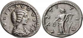 Julia Domna, Augusta, 193-217. Denarius (Silver, 19 mm, 2.96 g, 12 h), Laodicea ad Mare, circa 196-202. IVLIA AVGVSTA Draped bust of Julia Domna to ri...