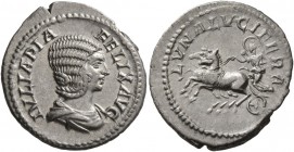 Julia Domna, Augusta, 193-217. Denarius (Silver, 20 mm, 3.19 g, 6 h), Rome, 215-217. IVLIA PIA FELIX AVG Draped bust of Julia Domna to right. Rev. LVN...