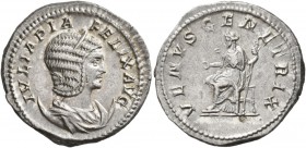 Julia Domna, Augusta, 193-217. Antoninianus (Silver, 23 mm, 6.00 g, 7 h), Rome, 216. IVLIA PIA FELIX AVG Diademed and draped bust of Julia Domna set o...