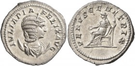 Julia Domna, Augusta, 193-217. Antoninianus (Silver, 23 mm, 4.90 g, 7 h), Rome, 216. IVLIA PIA FELIX AVG Diademed and draped bust of Julia Domna set o...