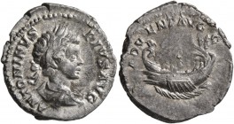 Caracalla, 198-217. Denarius (Silver, 19 mm, 3.42 g, 12 h), Rome, 201-206. ANTONINVS PIVS AVG Laureate and draped bust of Caracalla to right. Rev. ADV...
