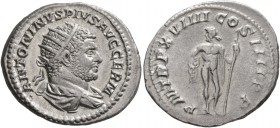 Caracalla, 198-217. Antoninianus (Silver, 24 mm, 5.25 g, 6 h), Rome, 216. ANTONINVS PIVS AVG GERM Radiate and draped bust of Caracalla to right, seen ...