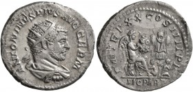Caracalla, 198-217. Antoninianus (Silver, 23 mm, 4.66 g, 1 h), Rome, 217. ANTONINVS PIVS AVG GERM Radiate, draped and cuirassed bust of Caracalla to r...