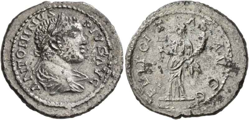 Caracalla, 198-217. Denarius (Subaeratus, 23 mm, 4.42 g, 6 h), plated silver, ir...