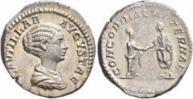 Plautilla, Augusta, 202-205. Denarius (Silver, 19 mm, 3.72 g, 6 h), Rome. PLAVTILLAE AVGVSTAE Draped bust of Plautilla to right. Rev. CONCORDIAE AETER...
