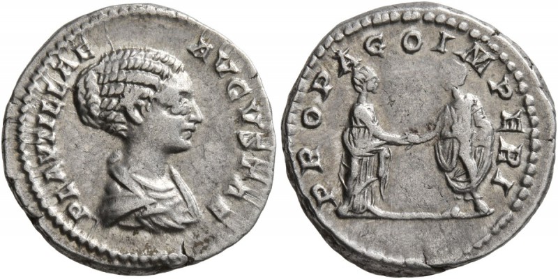 Plautilla, Augusta, 202-205. Denarius (Silver, 19 mm, 3.54 g, 1 h), Rome. PLAVTI...
