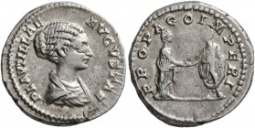 Plautilla, Augusta, 202-205. Denarius (Silver, 19 mm, 3.54 g, 1 h), Rome. PLAVTILLAE AVGVSTAE Draped bust of Plautilla to right. Rev. CONCORDIAE AETER...