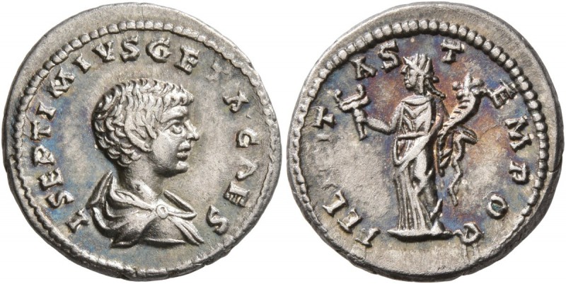 Geta, as Caesar, 198-209. Denarius (Silver, 19 mm, 3.45 g, 12 h), Laodicea, 198-...
