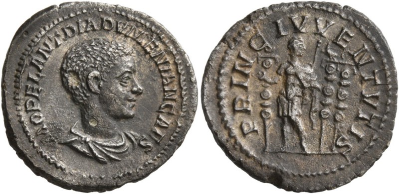 Diadumenian, as Caesar, 217-218. Denarius (Silver, 21 mm, 3.06 g, 12 h), Rome, l...