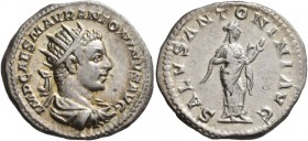 Elagabalus, 218-222. Antoninianus (Silver, 23 mm, 4.89 g, 6 h), Rome, 219-220. IMP CAES M AVR ANTONINVS AVG Radiate, draped and cuirassed bust of Elag...