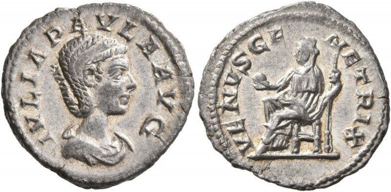 Julia Paula, Augusta, 219-220. Denarius (Silver, 19 mm, 3.02 g, 6 h), Rome. IVLI...