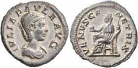 Julia Paula, Augusta, 219-220. Denarius (Silver, 19 mm, 3.02 g, 6 h), Rome. IVLIA PAVLA AVG Draped bust of Julia Paula to right. Rev. VENVS GENETRIX V...