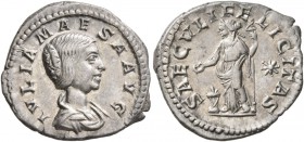 Julia Maesa, Augusta, 218-224/5. Denarius (Silver, 20 mm, 3.21 g, 6 h), Rome, 220-222. IVLIA MAESA AVG Draped bust of Julia Maesa to right. Rev. SAECV...