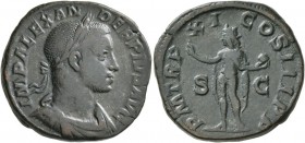 Severus Alexander, 222-235. Sestertius (Orichalcum, 29 mm, 20.83 g, 12 h), Rome, 232. IMP ALEXANDER PIVS AVG Laureate, draped and cuirassed bust of Se...