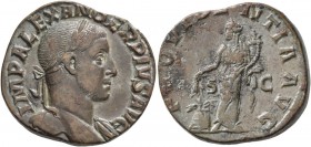 Severus Alexander, 222-235. Sestertius (Orichalcum, 28 mm, 17.96 g, 11 h), Rome, 232. IMP ALEXANDER PIVS AVG Laureate head of Severus Alexander to rig...