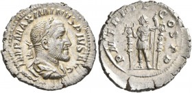 Maximinus I, 235-238. Denarius (Silver, 21 mm, 2.94 g, 1 h), Rome, 236. IMP MAXIMINVS PIVS AVG Laureate, draped and cuirassed bust of Maximinus to rig...