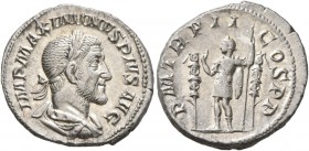 Maximinus I, 235-238. Denarius (Silver, 19 mm, 3.70 g, 6 h), Rome, 236. IMP MAXIMINVS PIVS AVG Laureate, draped and cuirassed bust of Maximinus to rig...