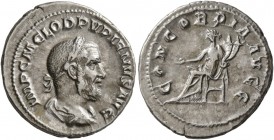 Pupienus, 238. Denarius (Silver, 20 mm, 3.56 g, 6 h), Rome. IMP C M CLOD PVPIENVS AVG Laureate, draped and cuirassed bust of Pupienus to right, seen f...