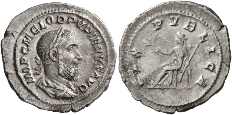 Pupienus, 238. Denarius (Silver, 22 mm, 2.83 g, 1 h), Rome, 238. IMP C M CLOD PV...