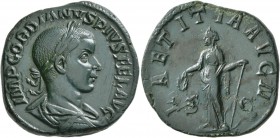 Gordian III, 238-244. Sestertius (Orichalcum, 31 mm, 18.82 g, 12 h), Rome, 241-243. IMP GORDIANVS PIVS FEL AVG Laureate, draped and cuirassed bust of ...