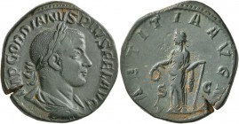 Gordian III, 238-244. Sestertius (Orichalcum, 30 mm, 19.27 g, 11 h), Rome, 241-243. IMP GORDIANVS PIVS FEL AVG Laureate, draped and cuirassed bust of ...