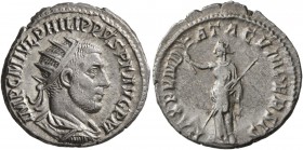 Philip I, 244-249. Antoninianus (Silver, 22 mm, 4.50 g, 11 h), Antioch, 244-245. IMP C M IVL PHILIPPVS AVG P M Radiate, draped and cuirassed bust of P...