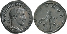 Philip I, 244-249. Sestertius (Orichalcum, 29 mm, 19.96 g, 11 h), Rome, 244. IMP M IVL PHILIPPVS AVG Laureate, draped and cuirassed bust of Philip I t...