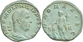 Philip I, 244-249. Sestertius (Orichalcum, 28 mm, 15.10 g, 1 h), Rome, 246. IMP M IVL PHILIPPVS AVG Laureate, draped and cuirassed bust of Philip I to...
