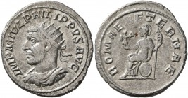 Philip I, 244-249. Antoninianus (Silver, 22 mm, 3.42 g, 6 h), Antioch, 247-249. IMP M IVL PHILIPPVS AVG Radiate, draped and cuirassed bust of Philip I...