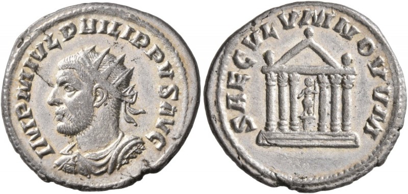 Philip I, 244-249. Antoninianus (Silver, 23 mm, 3.92 g, 1 h), Antioch, 248. IMP ...