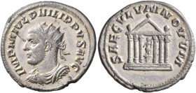 Philip I, 244-249. Antoninianus (Silver, 23 mm, 3.92 g, 1 h), Antioch, 248. IMP M IVL PHILIPPVS AVG Radiate, draped and cuirassed bust of Philip I to ...