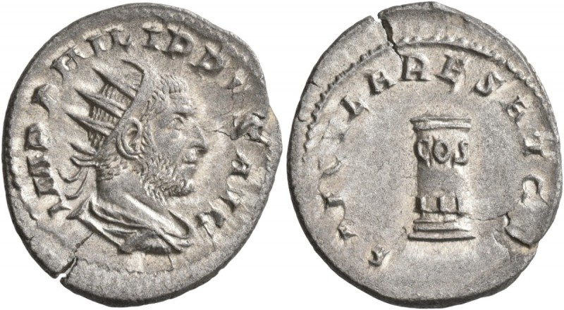 Philip I, 244-249. Antoninianus (Silver, 23 mm, 3.97 g, 6 h), Rome, 248. IMP PHI...