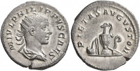 Philip II, as Caesar, 244-247. Antoninianus (Silver, 22 mm, 3.94 g, 1 h), Rome, 244-246. M IVL PHILIPPVS CAES Radiate and draped bust of Philip II to ...
