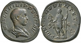 Philip II, as Caesar, 244-247. Sestertius (Orichalcum, 32 mm, 18.29 g, 12 h), Rome, 244-246. M IVL PHILIPPVS CAES Bare-headed and draped bust of Phili...