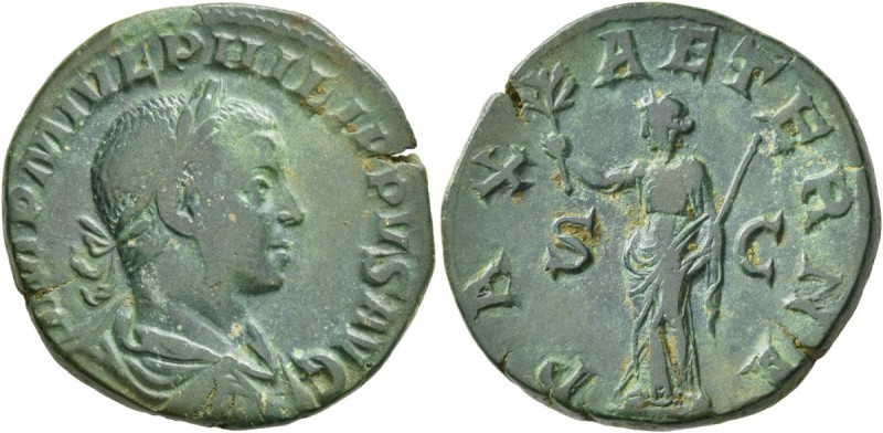 Philip II, 247-249. Sestertius (Orichalcum, 28 mm, 16.45 g, 11 h), Rome. IMP M I...