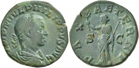 Philip II, 247-249. Sestertius (Orichalcum, 28 mm, 16.45 g, 11 h), Rome. IMP M IVL PHILIPPVS AVG Laureate, draped and cuirassed bust of Philip II to r...