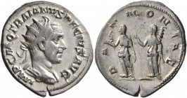 Trajan Decius, 249-251. Antoninianus (Silver, 22 mm, 3.65 g, 11 h), Rome, 250-251. IMP C M Q TRAIANVS DECIVS AVG Radiate and cuirassed bust of Decius ...