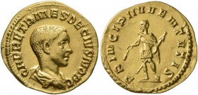 Herennius Etruscus, as Caesar, 249-251. Aureus (Gold, 19 mm, 3.88 g, 11 h), Rome, circa 250-251. Q HER ETR MES DECIVS NOB C Bare-headed and draped bus...